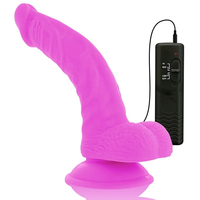 Gode rose flexible avec ventouse, télécommande noire, design réaliste, matériaux sûrs, vibrations puissantes.
