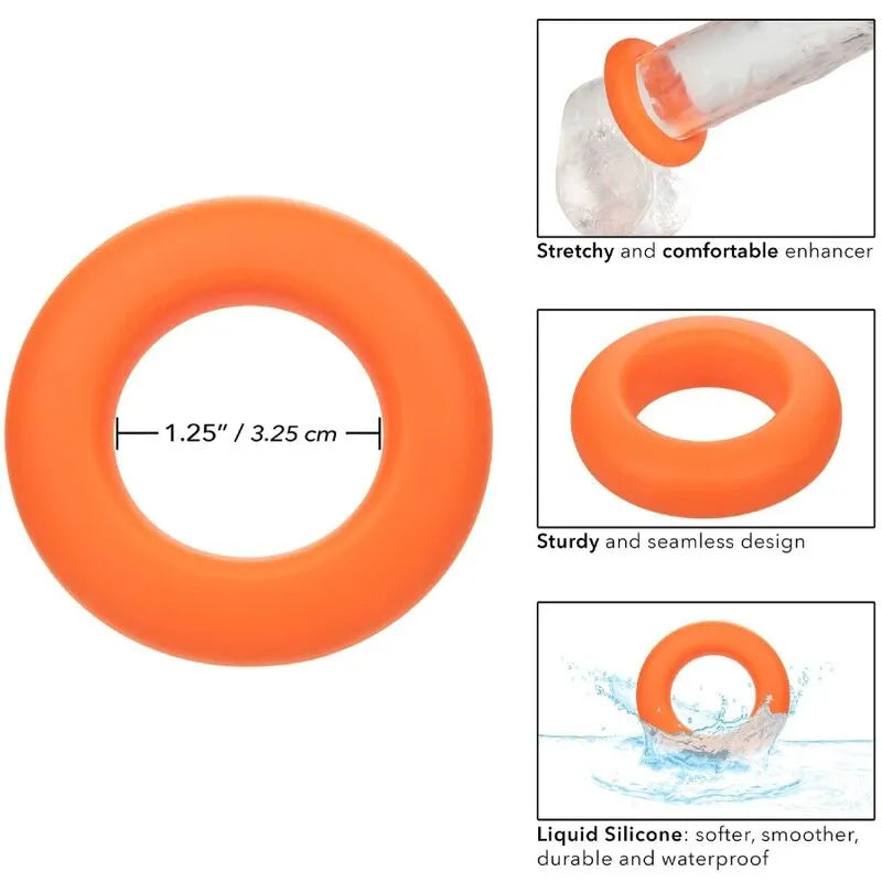 Anneau pénien orange silicone liquide, extensible, doux, étanche, design sans couture, idéal douche et bain.
