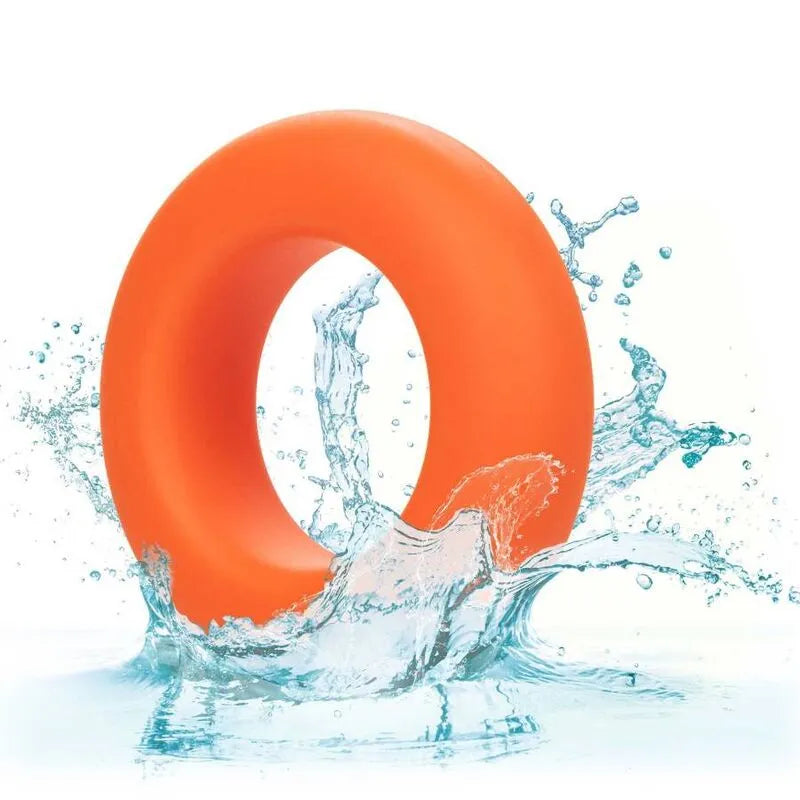 Anneau pénien orange en silicone liquide, extensible, doux, étanche, idéal pour douche et bain, confort et performance.