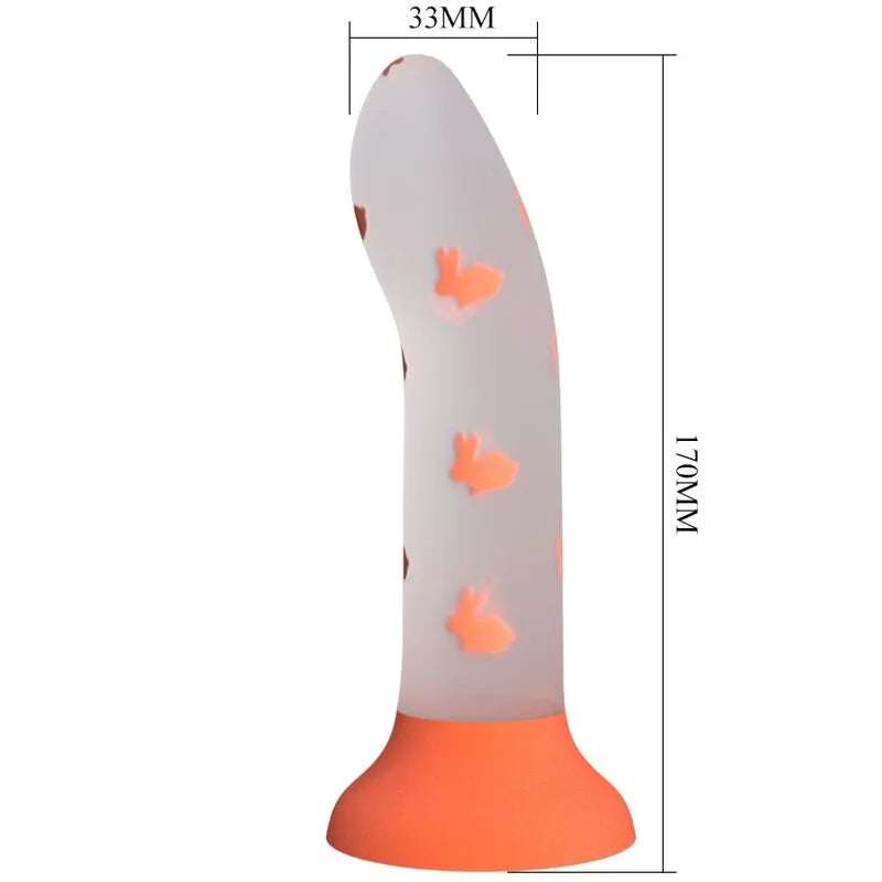 grand gode lumineux silicone ventouse orange lapins phosphorescents réaliste douceur hypoallergénique étanche mainslibres harnaiscompatible nettoyable ergonomique puissant ludique