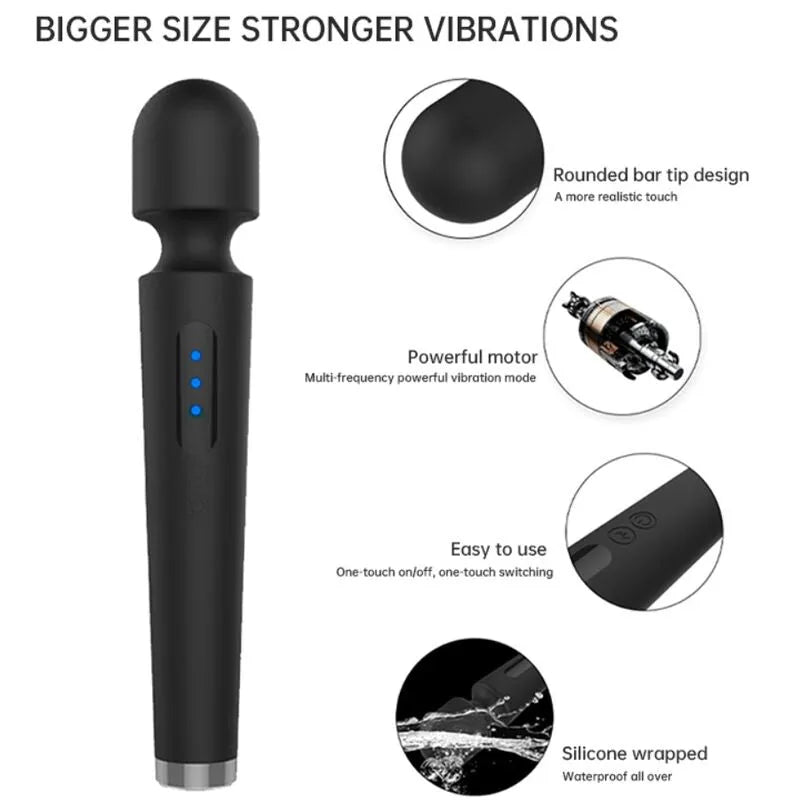 Vibromasseur violet étanche en silicone, tête flexible, rechargeable, 7 modes de vibration pour massage ciblé.