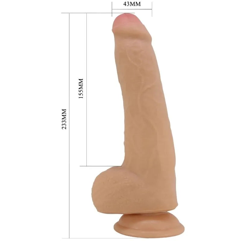 Gode réaliste beige TPR avec ventouse, texture veineuse, noyau vertèbres, 23 cm, usage aquatique, stimulation intense.