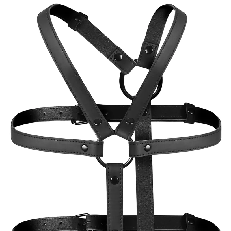Harnais Bdsm Cuir Végétalien Ajustable Sans Nickel