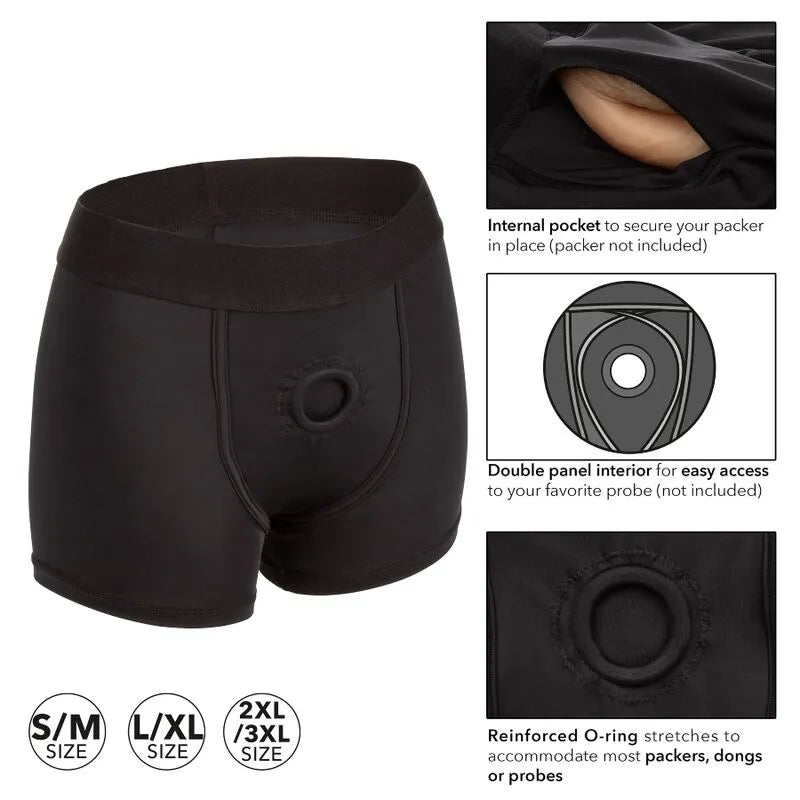 Boxer harnais noir extensible avec poche interne, joint torique renforcé, ceinture large; tailles S à 3XL, lavable en mach...
