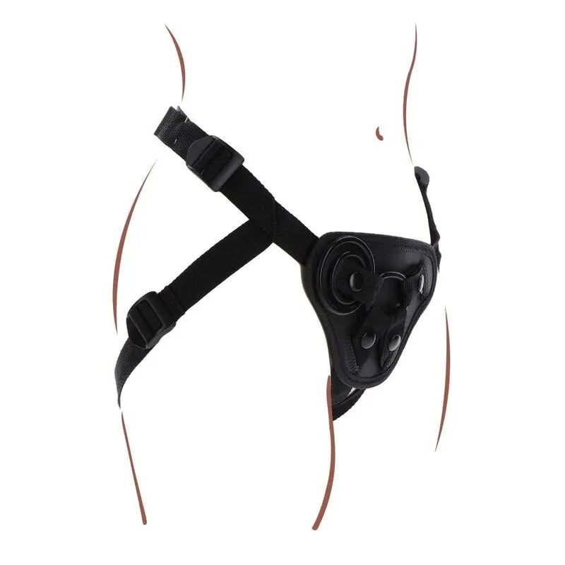 Harnais noir doux réglable avec coussin avant rembourré et anneaux en silicone, bretelles ajustables pour gode.