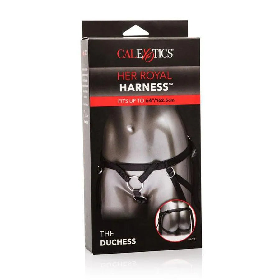Harnais cuir noir ajustable avec anneaux interchangeables, quatre bandes pour confort optimal, adapté à toutes morphologies.