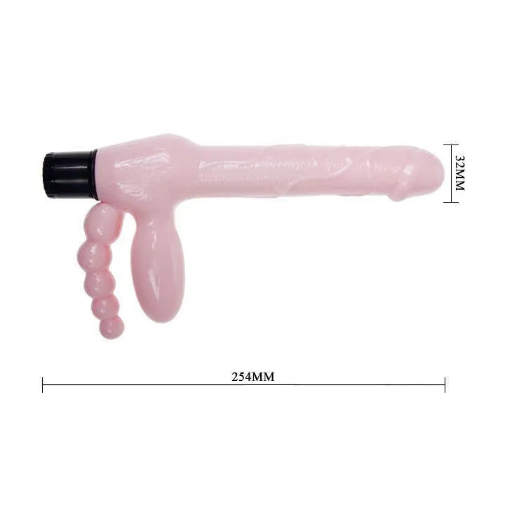 Harnais sans sangle rose avec vibromasseur intégré, design ergonomique, flexible, stimulation vaginale et anale, 254mm.