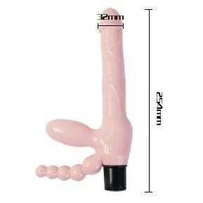 Harnais sans sangle rose avec vibromasseur intégré, design ergonomique, flexible, stimulation clitoridienne et anale.