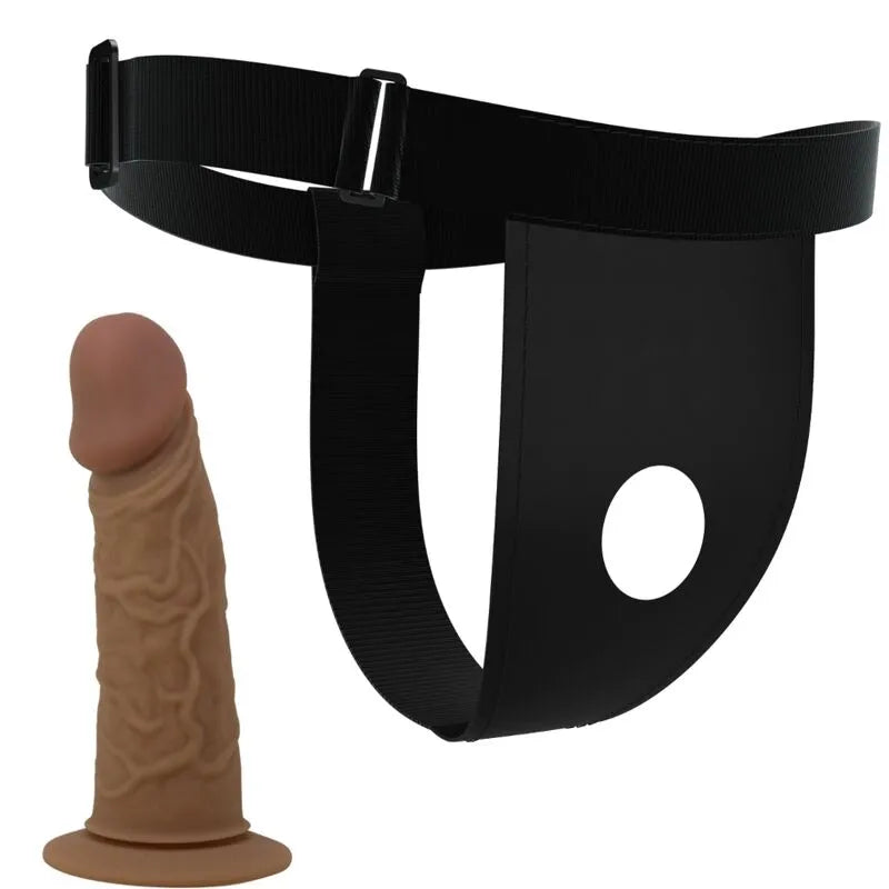 Harnais gode ceinture silicone marron marbré, tête douce, élastique ajustable, stimulation pénétration, imperméable.