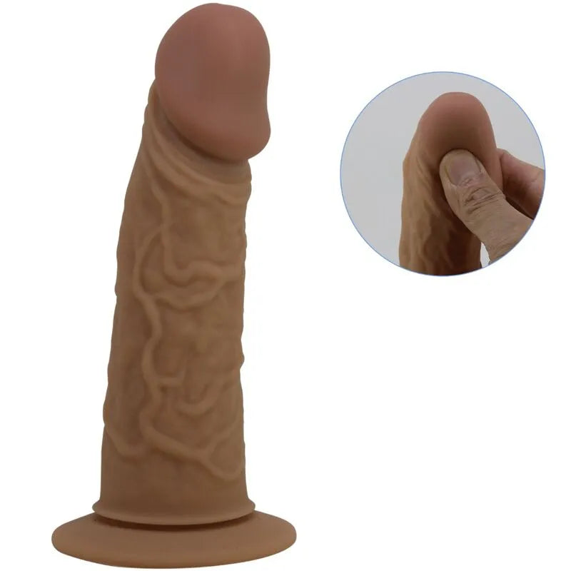 Harnais gode ceinture silicone marron marbré, tête douce, élastique et ajustable, stimulation et confort optimisés.