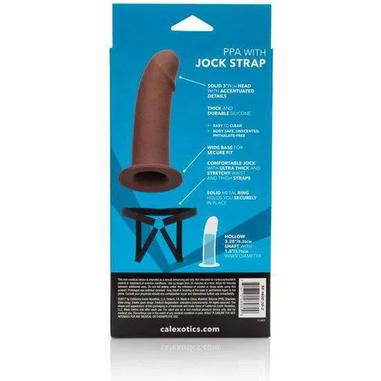 Harnais gode creux silicone marron, ajustable, 9 cm, anneau acier inoxydable, ergonomique, flexible, imperméable.