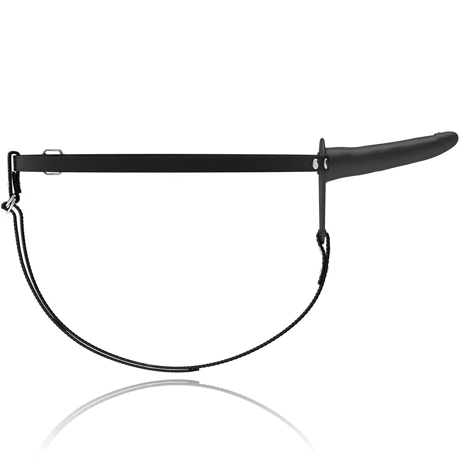 Harnais godemichet noir en silicone doux, ceinture élastique ajustable, idéal débutantes, facile à nettoyer.