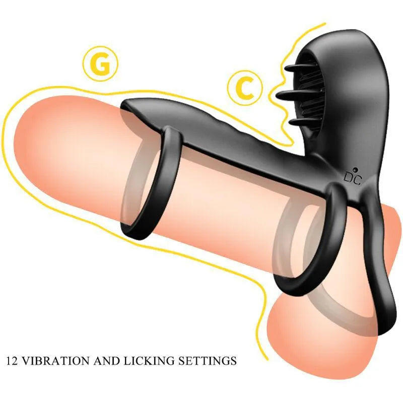 Harnais pénien vibrant noir en silicone, triple anneau, stimulateur clitoridien, 12 modes, ergonomique et rechargeable.