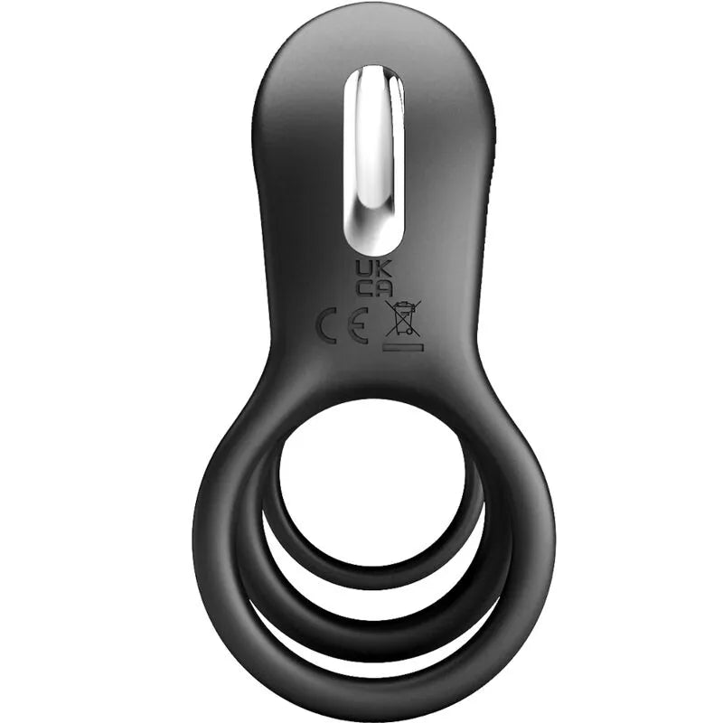 Harnais pénien vibrant noir en silicone, triple anneau, stimulateur clitoridien, 12 modes, rechargeable, ergonomique.