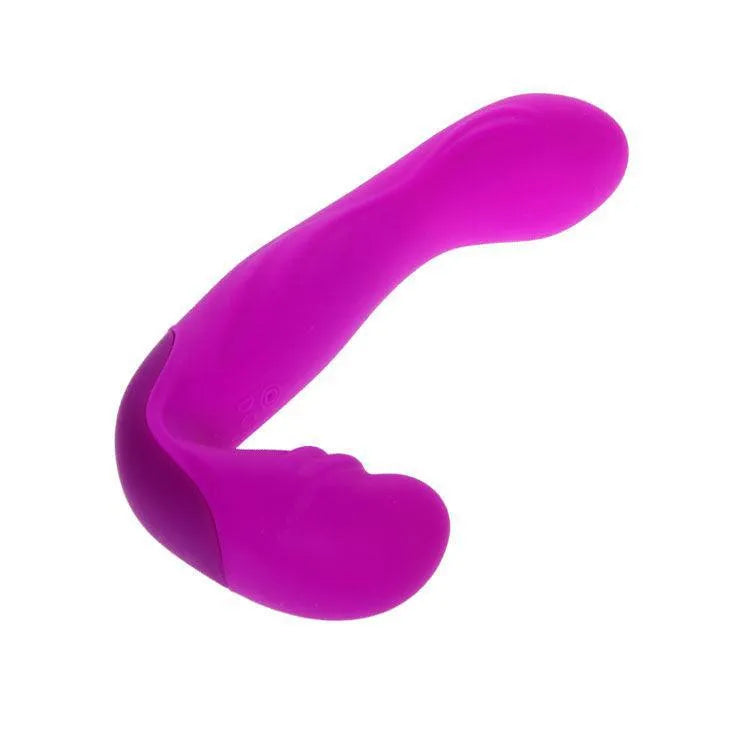 Harnais sans sangle en silicone violet, ergonomique, trois moteurs, 30 vibrations, design courbé pour stimulation précise.