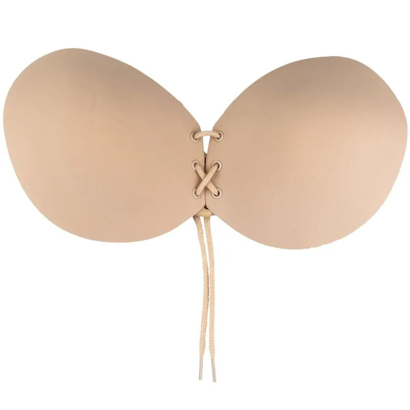 Soutien-gorge adhésif beige sans bretelles, forme ronde, fermoir à nouer central pour décolleté ajustable, invisible sous ...