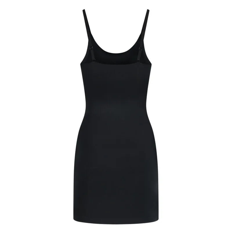 Robe invisible noire Bye Bra, microfibre légère, bretelles réglables, ajustement parfait, contrôle léger sous vêtements.