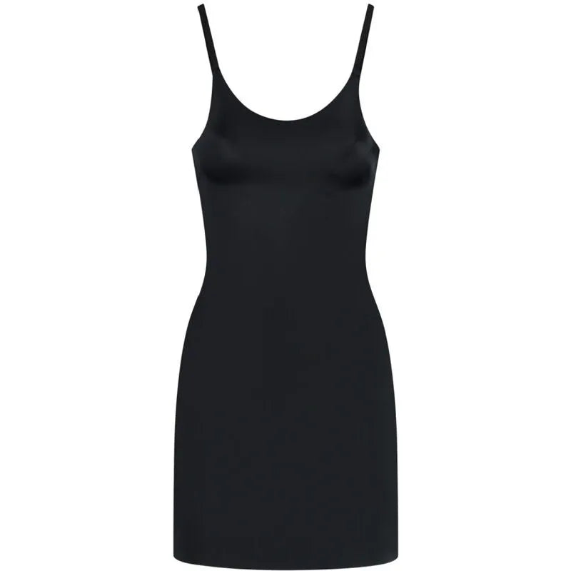 Robe invisible noire Bye Bra, ajustée, microfibre légère, bretelles fines réglables, contrôle léger, sous-vêtements discrets.