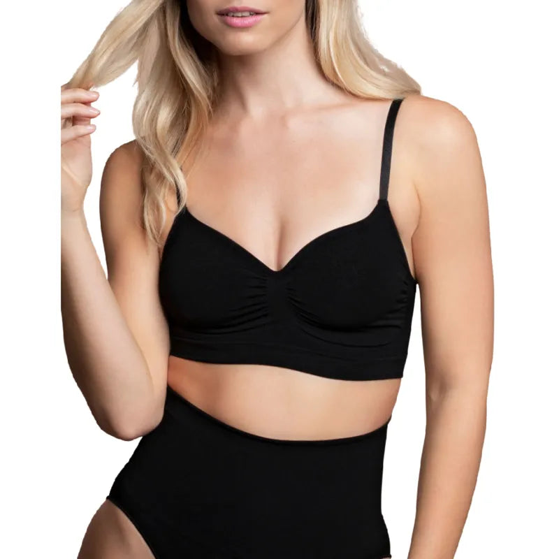Soutien-gorge noir sans couture Bye-Bra, contrôle moyen, bretelles fines, tissu lisse, confort optimal, forme sculptante.