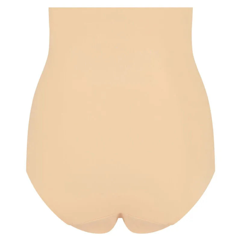 Culotte taille haute beige sans couture, ultra douce, invisible, maintien léger, gousset coton, silhouette lisse.