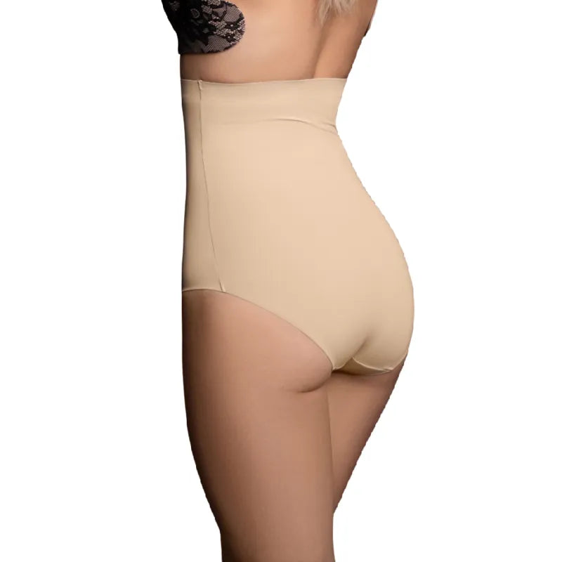 Culotte taille haute beige sans couture, ultra douce, maintien léger, gousset coton, silhouette lisse, lingerie discrète.