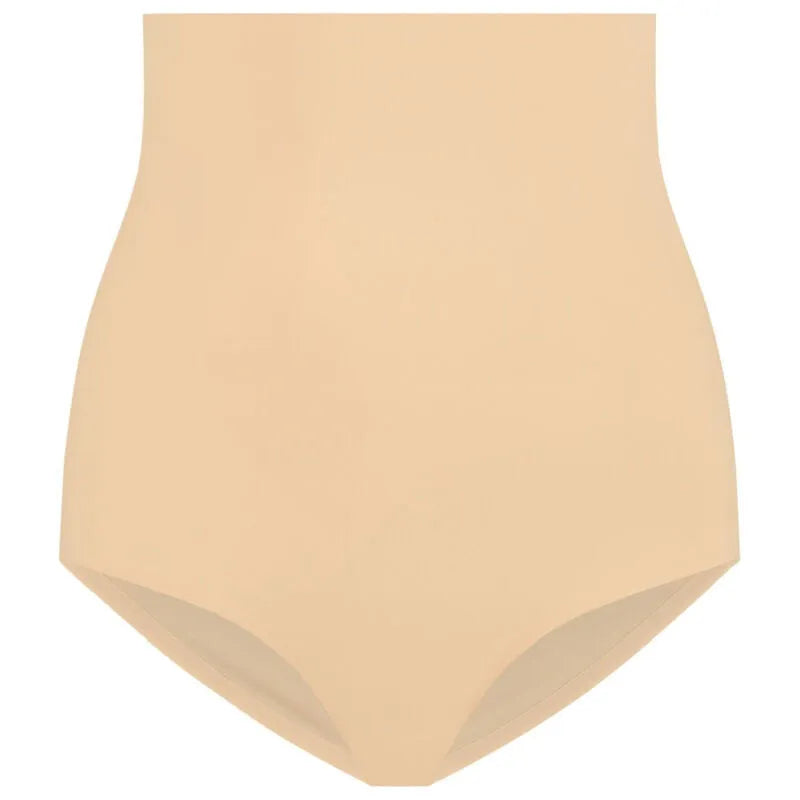 Culotte taille haute beige sans couture, ultra douce, invisible, maintien léger, idéale sous vêtements moulants.