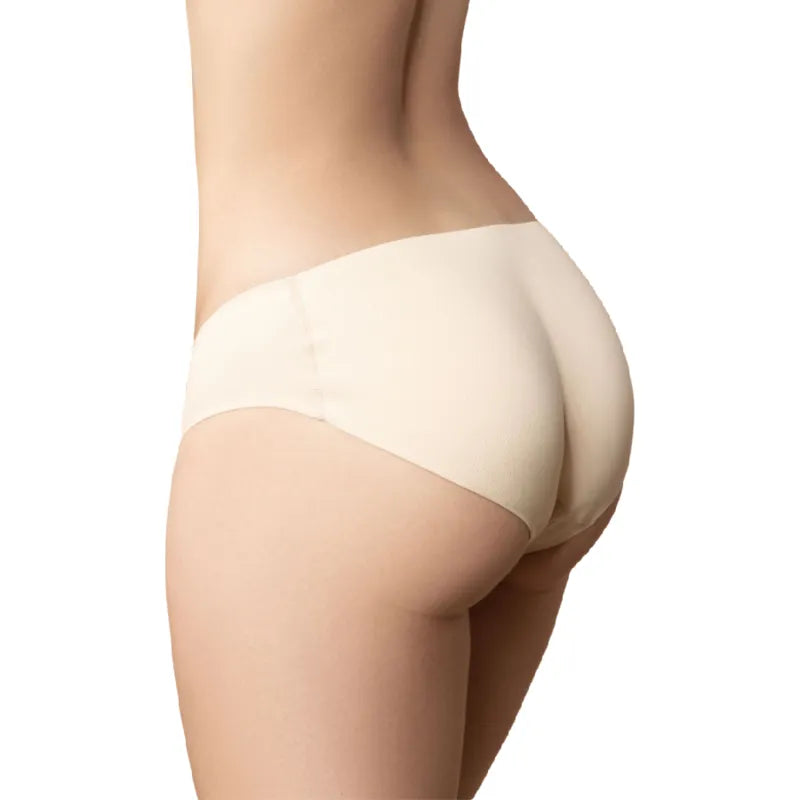 Culotte rembourrée beige taille basse, microtissu extensible, galbe naturel, confort seconde peau, maintien ventre.