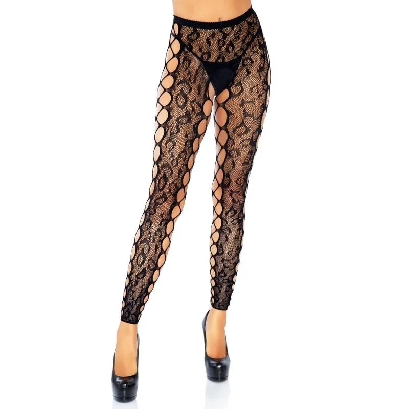 Collants sans pieds dentelle léopard panneau filet sexy taille unique extensible nylon élasthanne sans entrejambe féminin audacieux élégant raffiné
