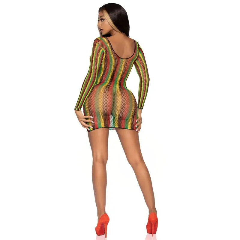 robe mini manches longues filet rasta résille sexy séduisante élégante féminine ajustée extensible nylon élasthanne translucide audacieuse confortable