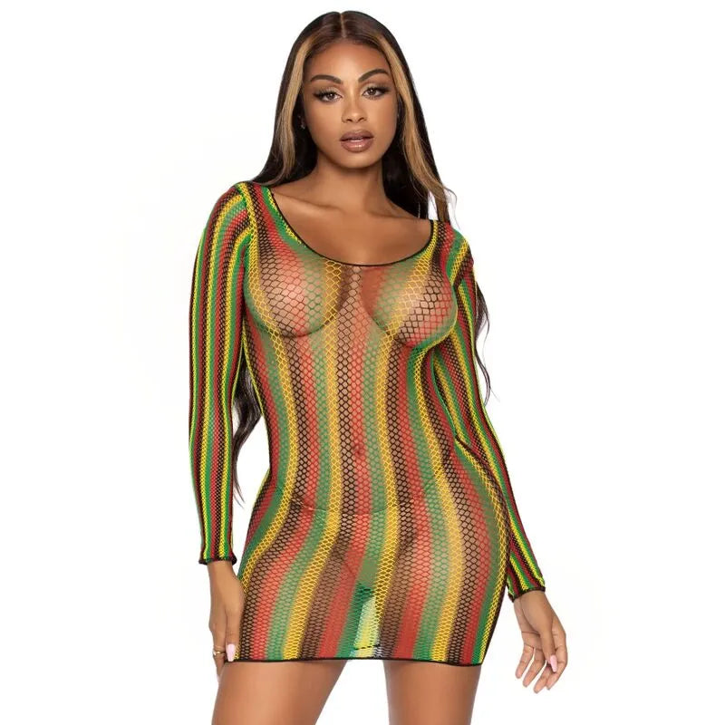 robe mini manches longues filet rasta résille sexy séduisante élégante féminine ajustée extensible nylon élasthanne translucide audacieuse confortable