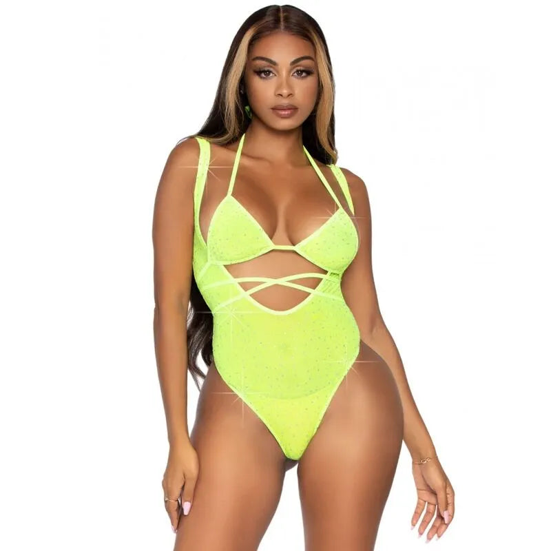 haut bikini cachecoeur maille strass justaucorps bretelles sensuelle élégante glamour scintillant ajustable confortable taille unique raffiné séduisant extensible