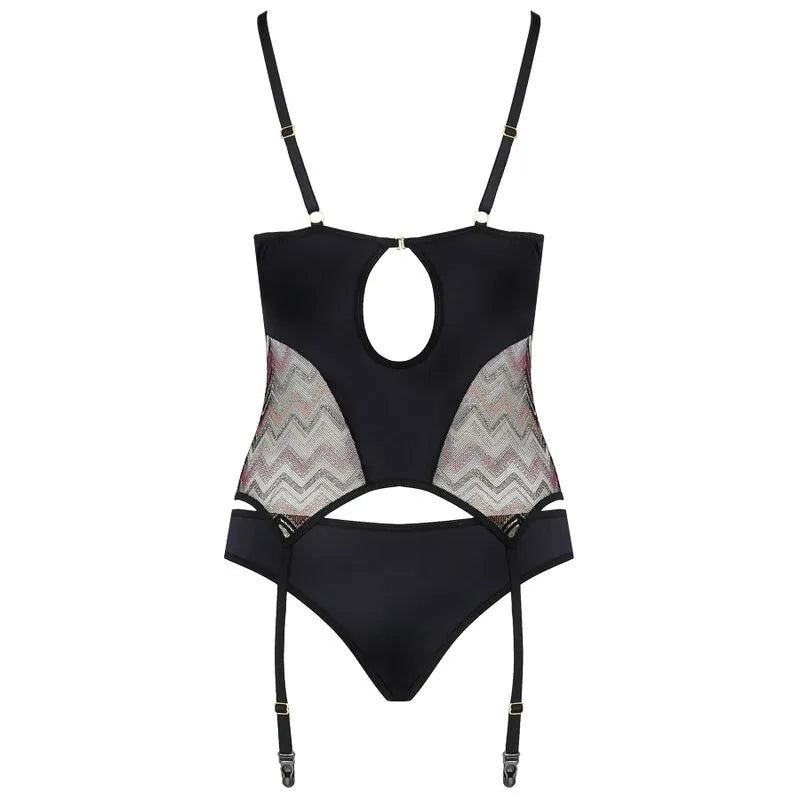 Corset Lagerta noir Casmir, design élégant, tissus variés, bretelles réglables, détails en dentelle, haute lingerie.