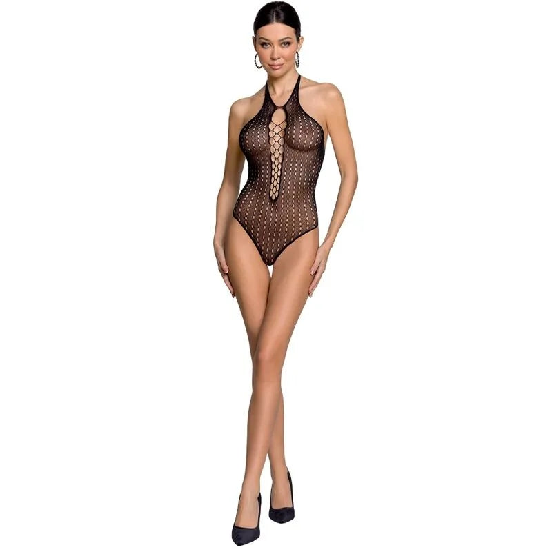 PASSION FEMME BS088 BODYSTOCKING NOIR DENTELLE SEXY RÉSILLE ÉLASTIQUE IRRÉSISTIBLE