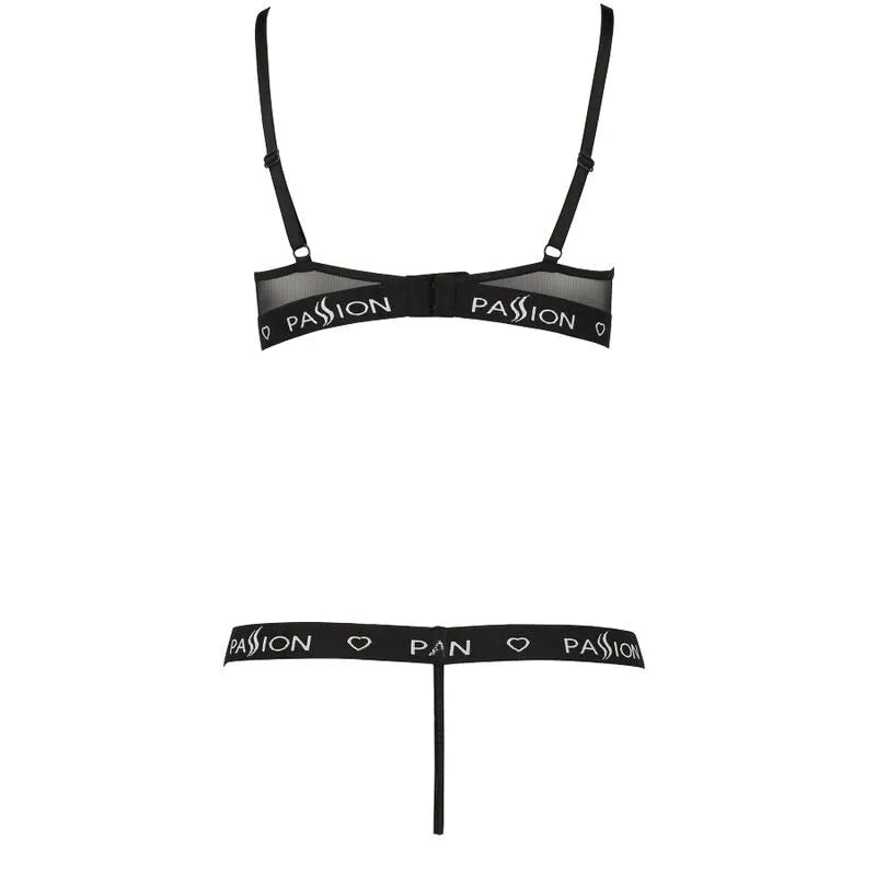 Ensemble lingerie noir Passion Kyouka, soutien-gorge ouvert, bretelles réglables, armatures, style audacieux et élégant.
