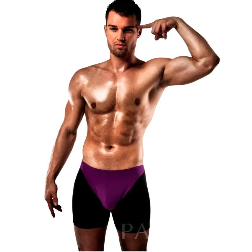 boxer sexy homme noir lilas audacieux séduisant élégant confortable extensible maintien coupe arrière sensuel durable européen tailles SM