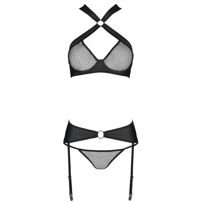soutien-gorge cuir résille empiècements dorés lingerie Passion femme moderne