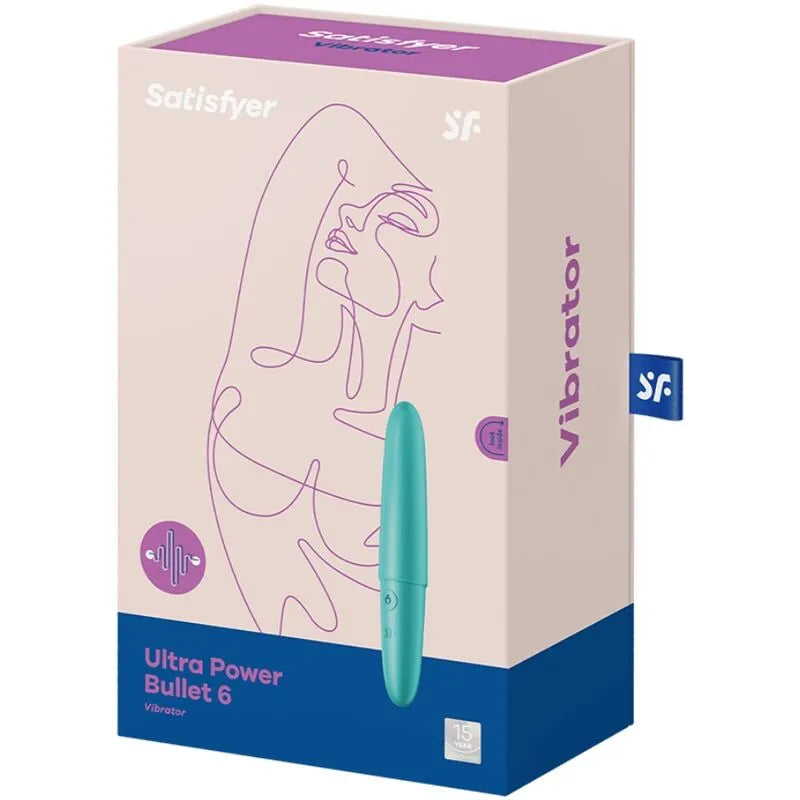 Vibromasseur portable Satisfyer Ultra Power Bullet 6 Turquoise stimulation clitoridienne puissante étanche silicone rechargeable discrétion hygiène