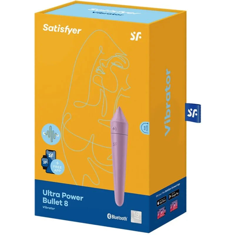 Vibromasseur intelligent contrôlable par application Waterproof Lilas Satisfyer Ultra Power Bullet 8 stimulation clitoridienne G-Spot multi-vitesses silicone médicalement grade femme couple