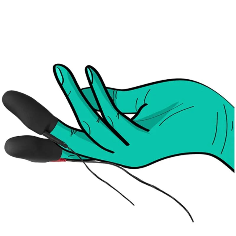Manchons conducteurs noirs en silicone pour stimulation clitoridienne, forme ergonomique, électrostimulation réglable.