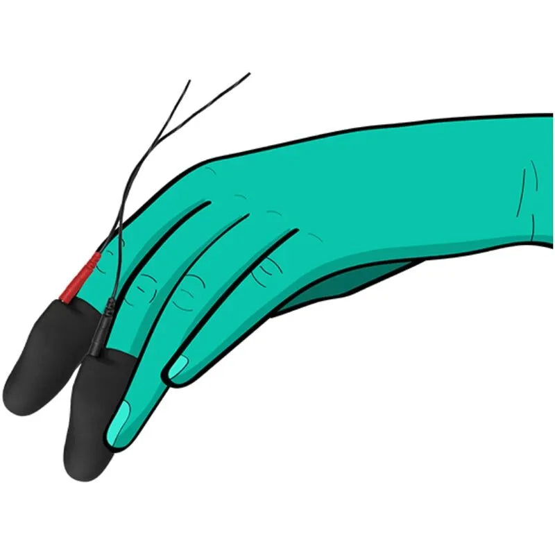 Gants turquoise avec manchons conducteurs noirs pour électrostimulation clitoridienne, fils connectés, silicone hypoallerg...