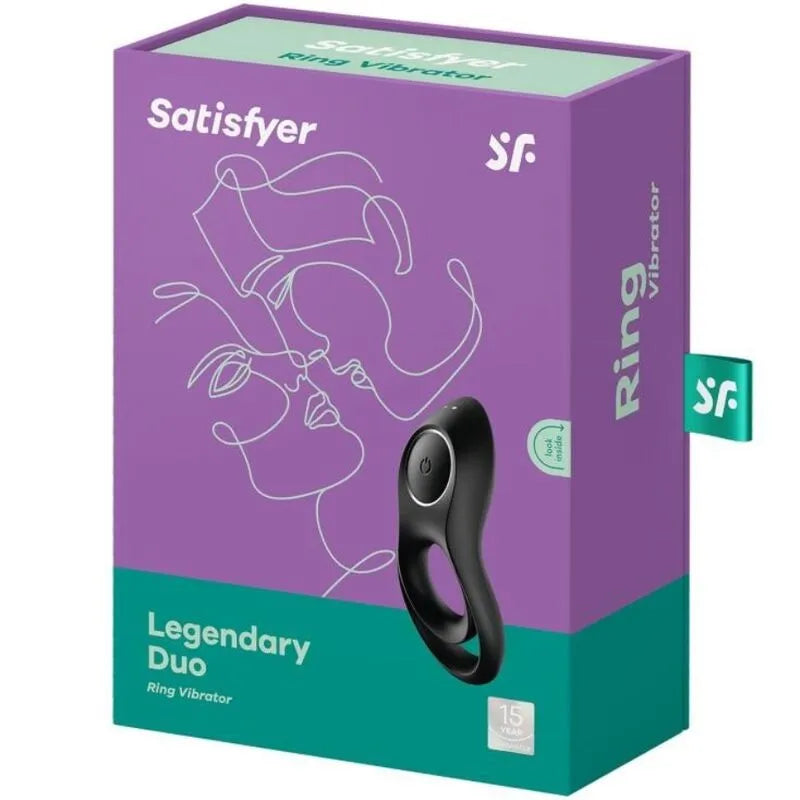 Anneau vibrant duo Satisfyer noir en silicone, double anneau pour pénis et testicules, boîte violette, 12 vibrations.