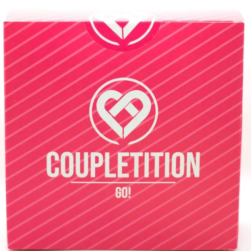 Jeu de société érotique Coupletition Go! pour couples, 6 défis, boîte colorée, divertissement audacieux et innovant.