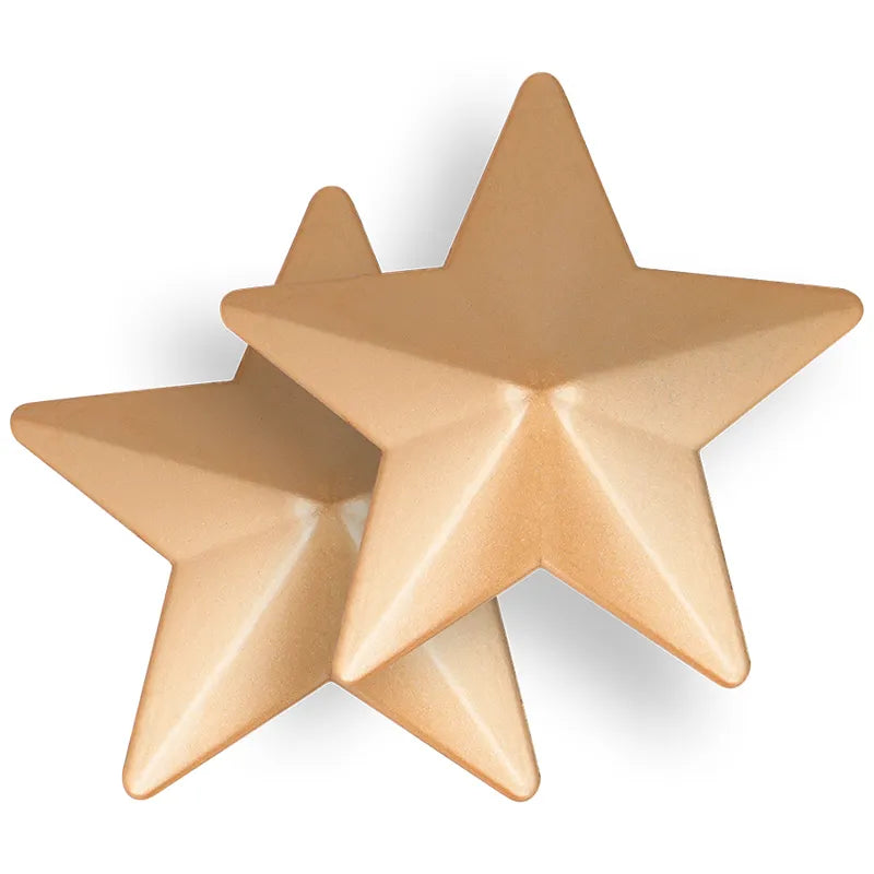 Cache-tétons étoile dorée en métal, réutilisables, élégants et glamour, pour soirées intimes et occasions spéciales.