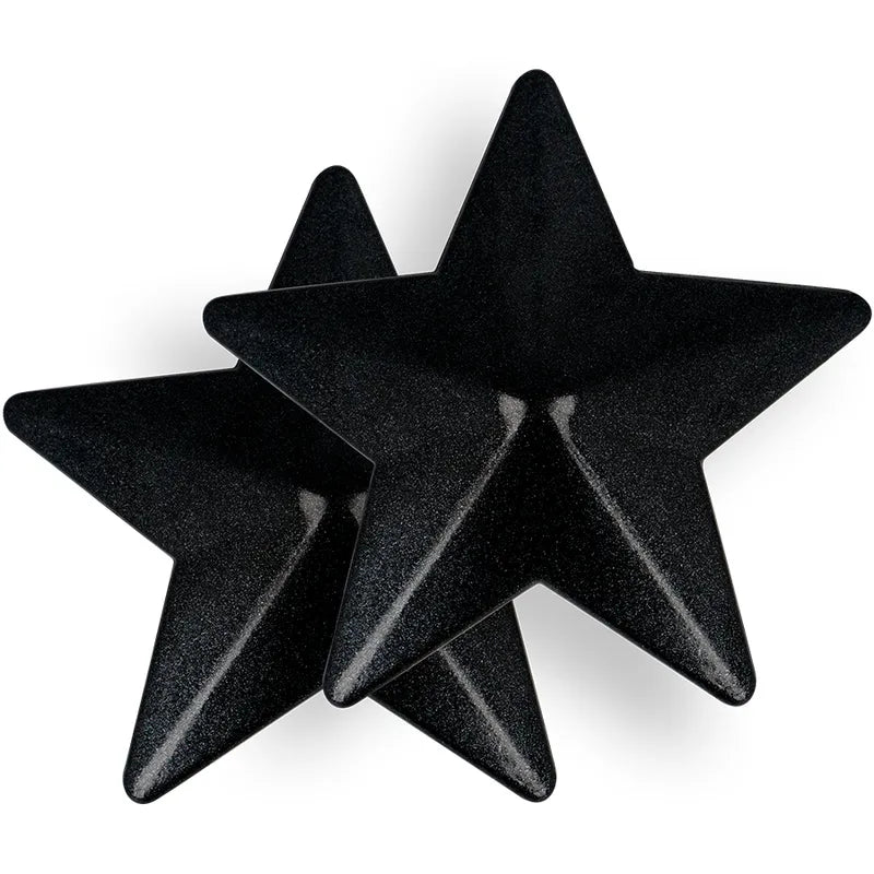 Cache-tétons étoiles noires en métal réutilisables, élégants et audacieux, pour un look glamour et séduisant.