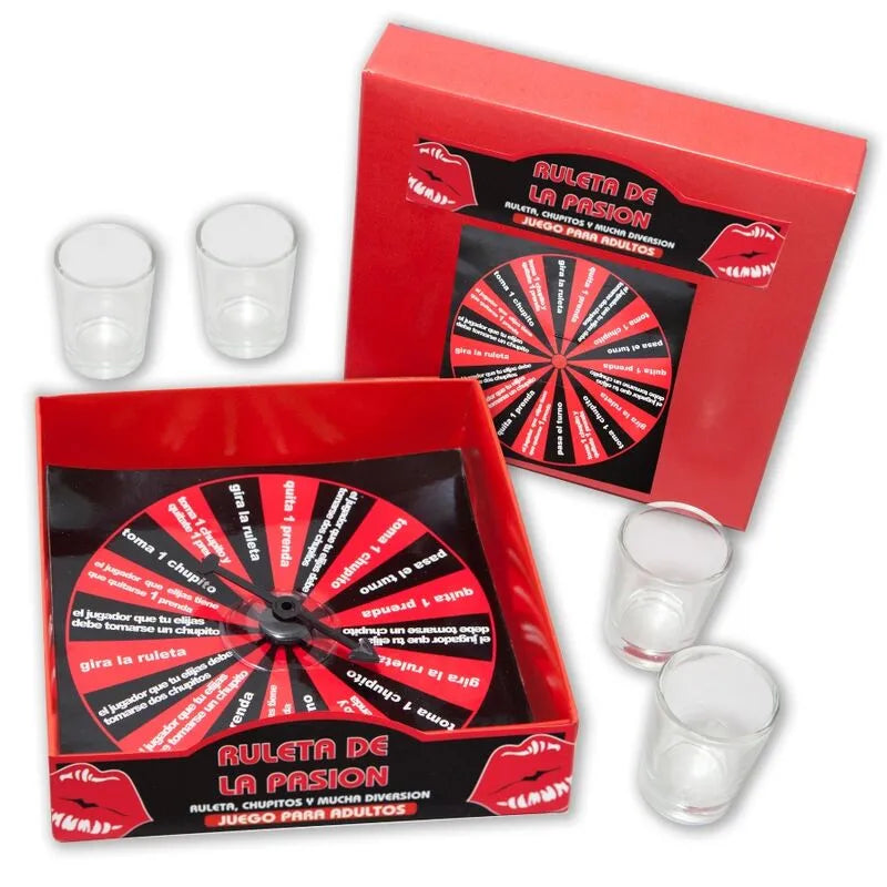 roulette passion érotique jeu festif adulte verres miniatures cristal quatre pièces robuste compact ludique convivial anniversaire enterrement retraite cadeau soirée