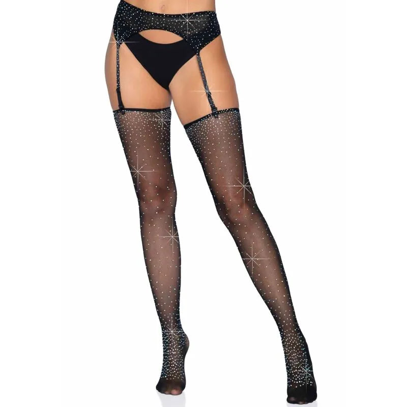 ensemble portejarretelles bas microfilet strass sexy féminin élégante taille unique nylon élasthanne extensible ajustable glamour sophistiqué confortable sensuelle