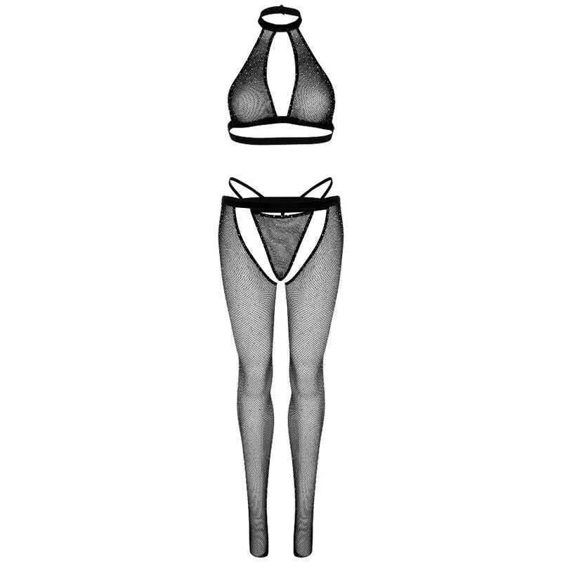 lingerie résille strass haut dos nu string collants sexy féminine raffinée glamour séduisante confortable extensible tailleunique