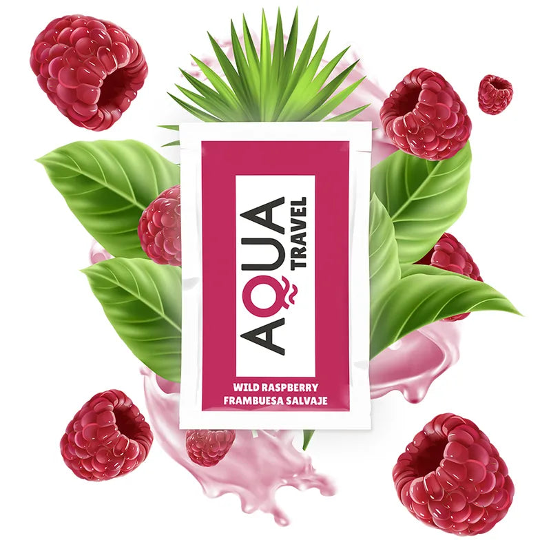 Aqua voyage lubrifiant base eau saveur framboise sauvage sachet individuel format pratique discret portable compatible préservatifs sextoys sûr sensuel rafraîchissant