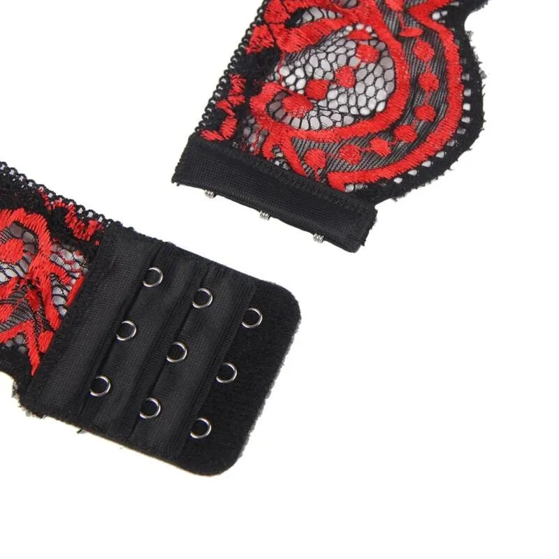 Ensemble lingerie dentelle rouge noire, bretelles réglables, broderie raffinée, grande taille, confort élasthanne.