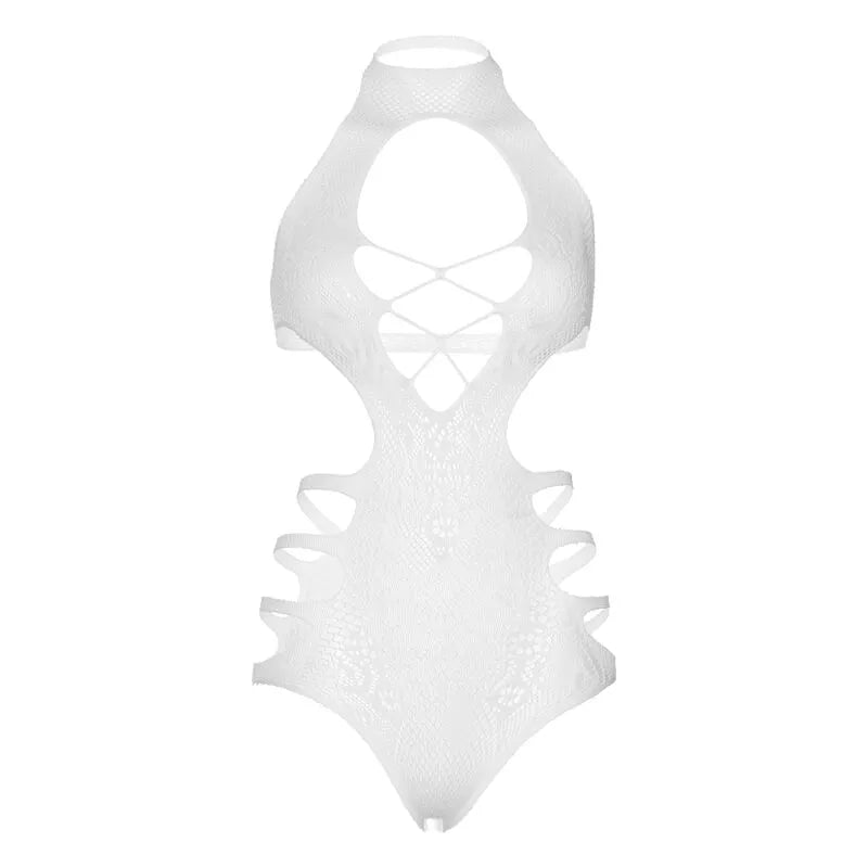 Body dentelle blanc sans couture, bretelles découpées, extensible, élégant et sexy, Leg Avenue, confort seconde peau.